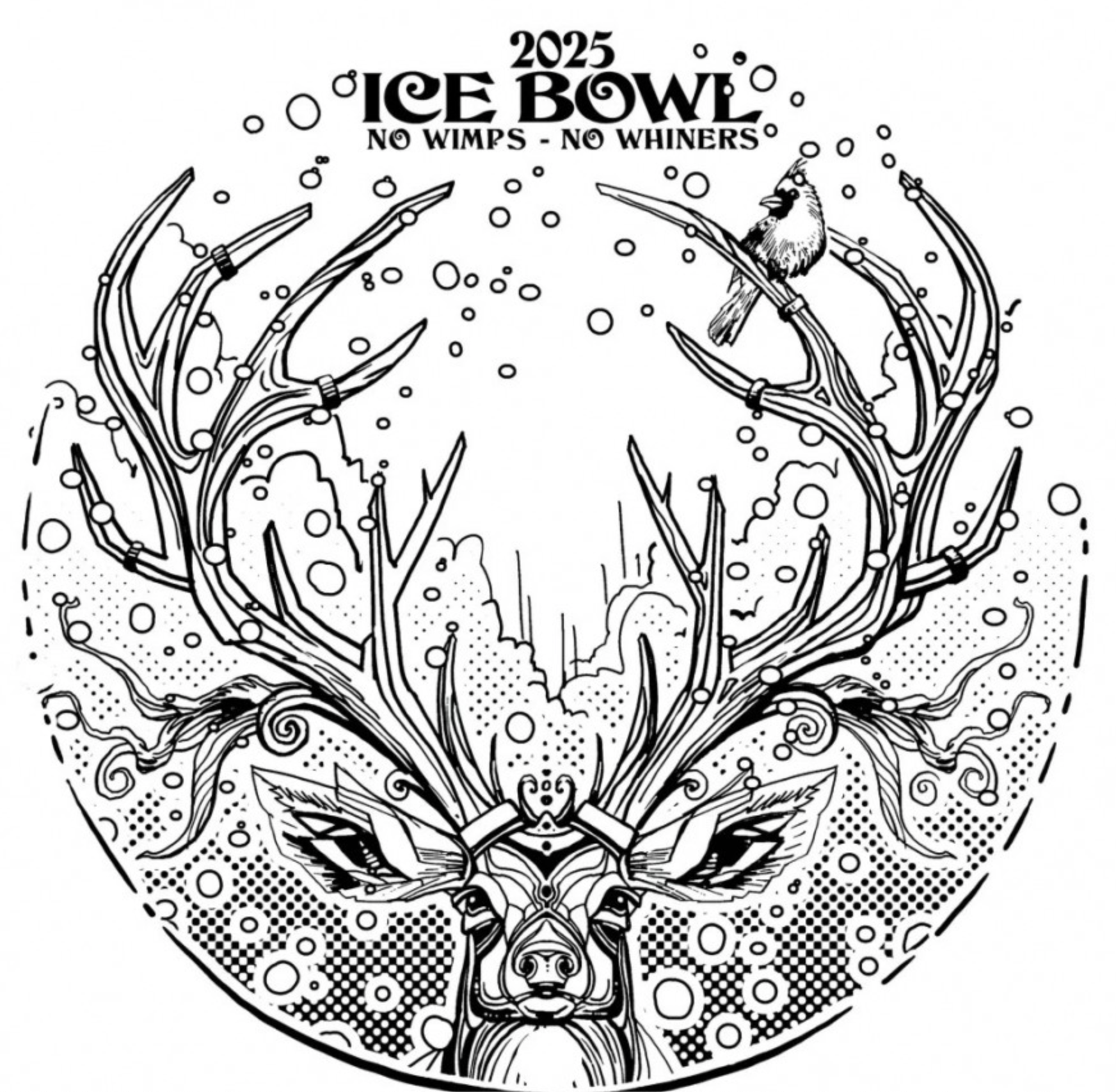 Ice Bowl 2025 logo.  large antlered animal with very large antlers